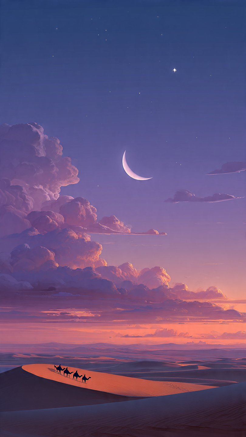 منظر طبيعي صحراوي خلاب عند الغسق في رمضان