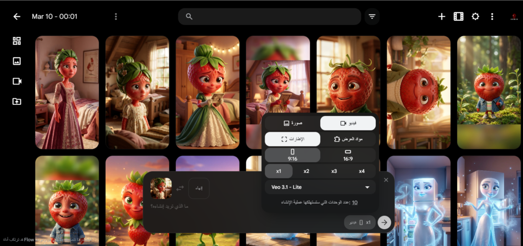 إعدادات انشاء فيديو فريزيتا